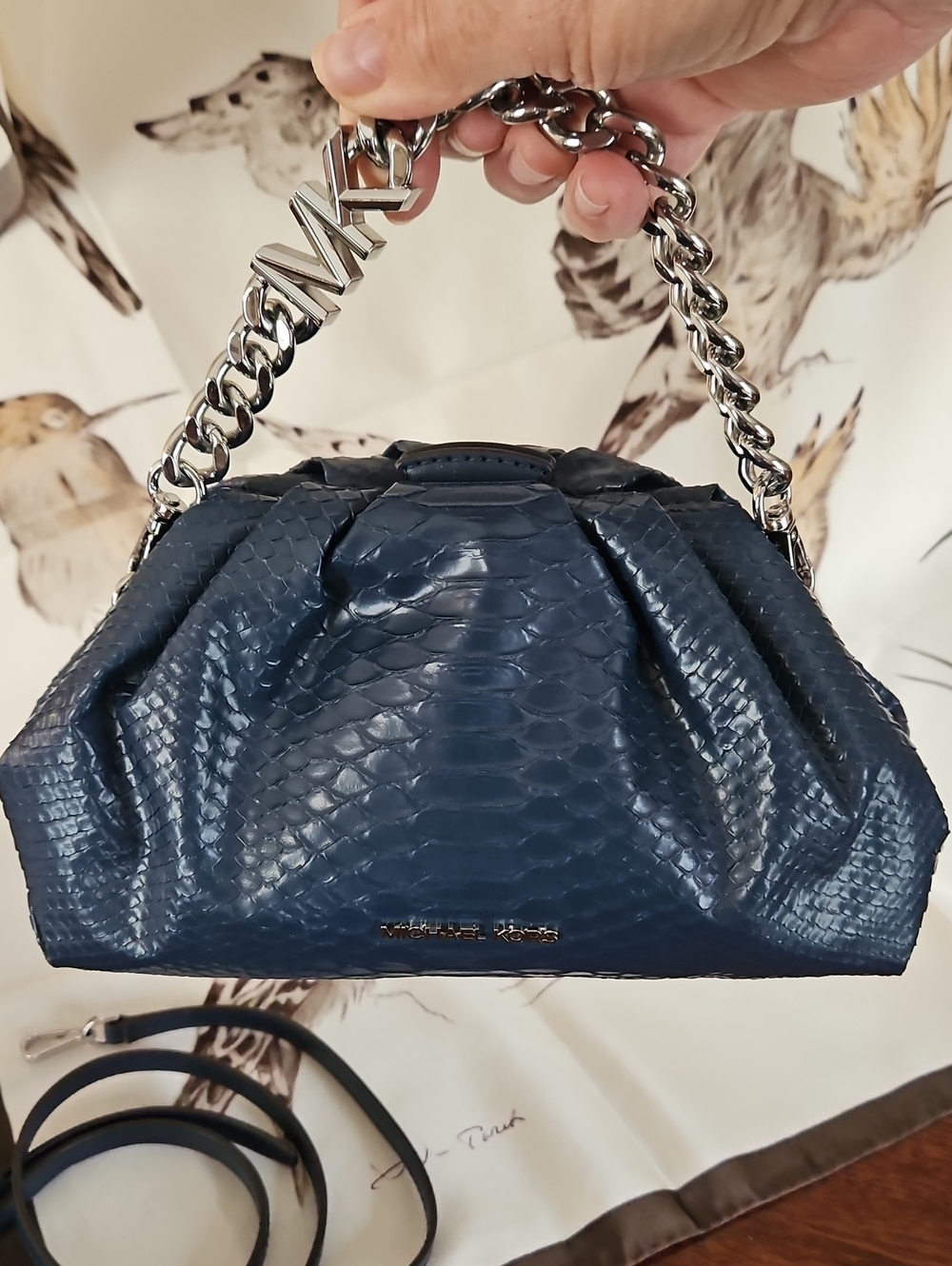 MICHAEL KORS Blue Snakeskin Embossed Clutch/Purse/Crossbody